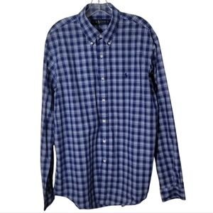 Ralph Lauren blue white plaid button down cotton shirt size large